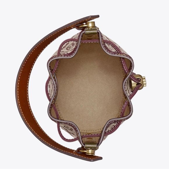 NWT! NEW Tory Burch T Monogram Jacquard Studded Mini Bucket Bag -multi leather - Picture 5 of 15